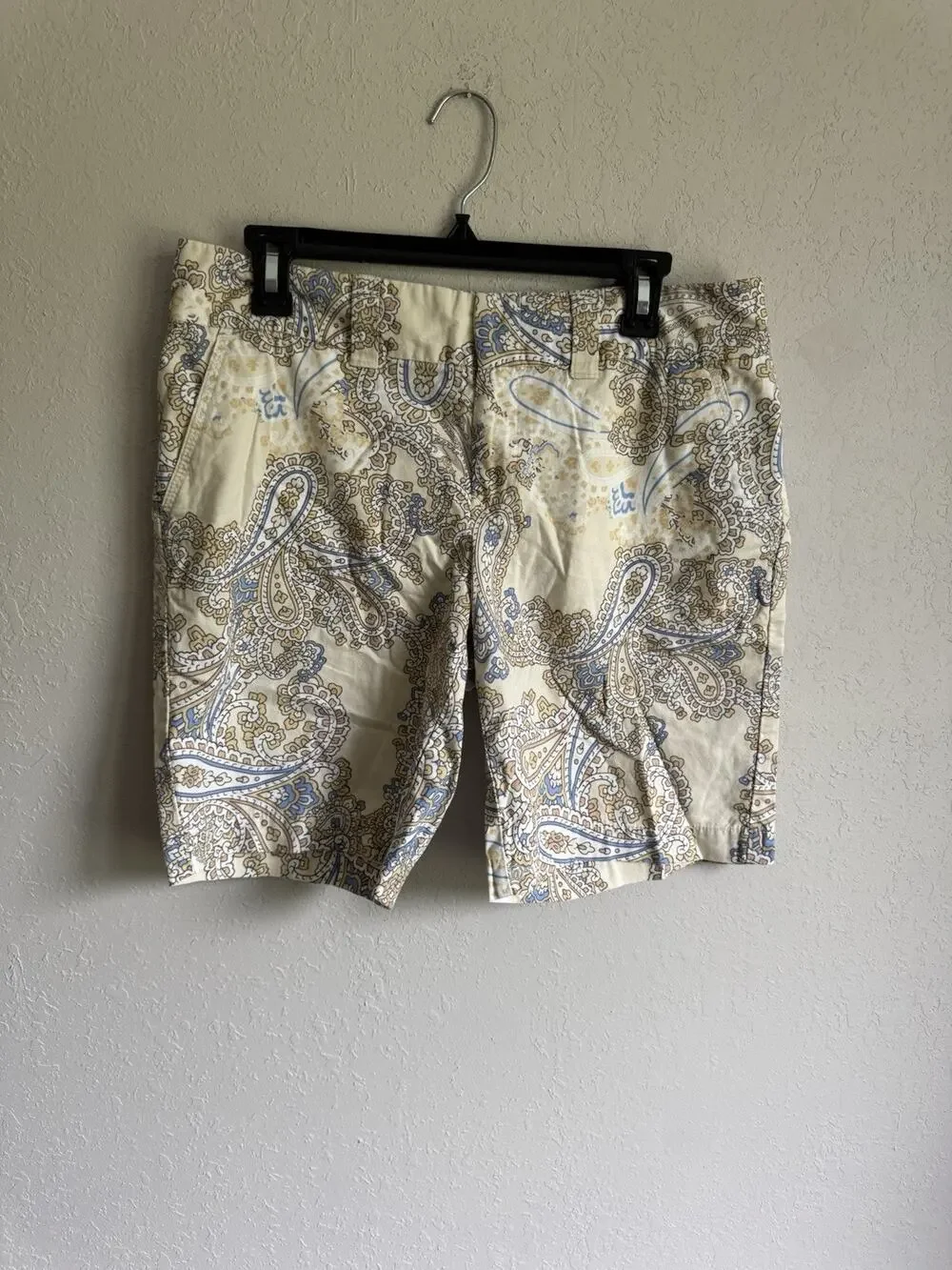 Tommy Hilfiger Cream Blue Paisley Print Cotton Bermuda Shorts Womens 8
